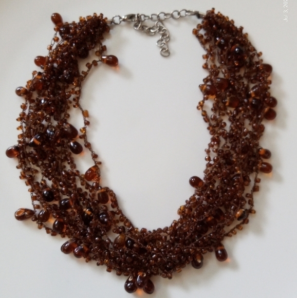 Brown Glass beaded multi stranded necklace - Picture 1 of 4
